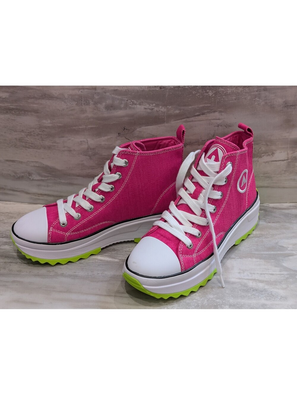 Airwalk Pink High-Top Sneakers with Neon Green Sole, Size 9M
